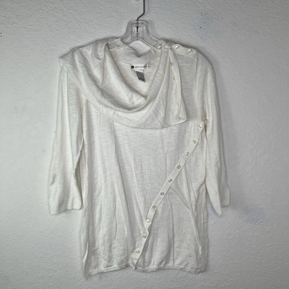 Valerie Bertinelli White Blouse, draped neck, buttons detail, 3/4 sleeve, size M